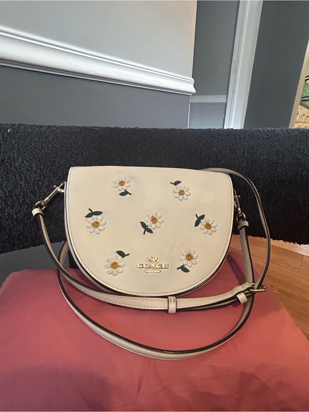 Euc Coach Cream Daisy Saddle Crossbody Bag
